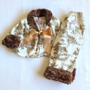 bizoux toile velour matching outfit set with faux fur trim 12  months baby girl